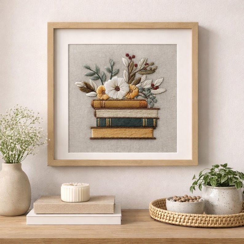 Floral Books Embroidery Kit, Botanical Library Hoop Art, DIY Craft Gift ...