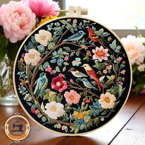 初心者向けソングバード刺繍キット、ホームデコレーション用モダンクロスステッチキット、DIYクラフトギフト、初心者向けフローラルニードルポイントキット