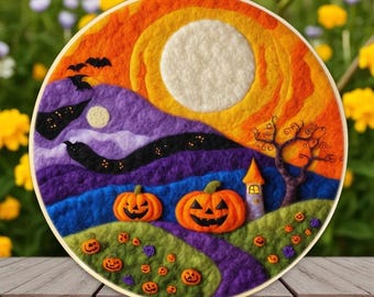 Halloween Needle Felting Kit: DIY Wool Painting Craft with Frame