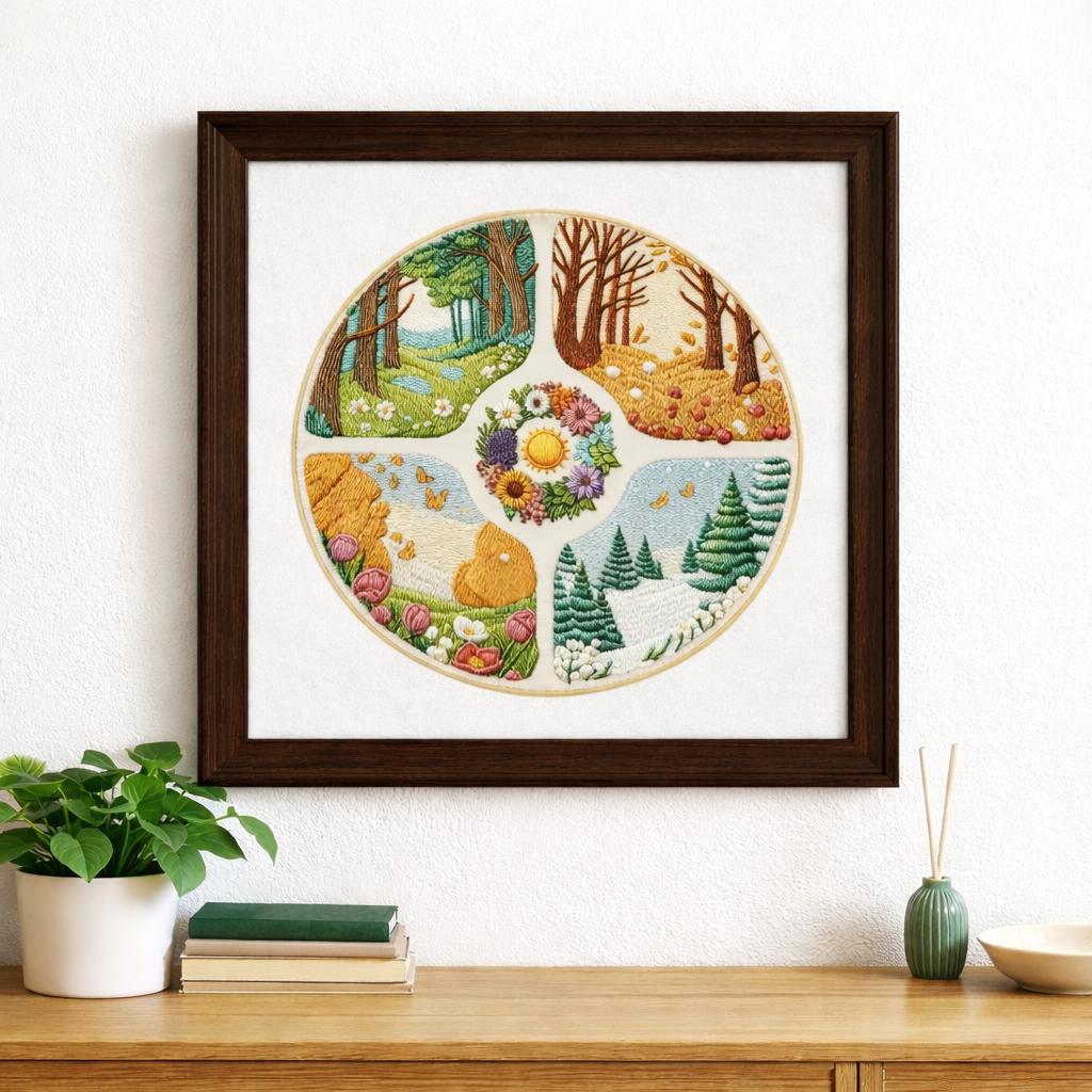 Four Seasons Embroidery Sampler Kit, Nature Landscape Hoop Art ...