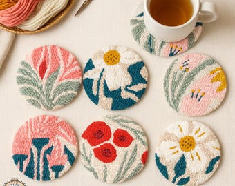 Floral Punch Needle Coaster Kit for Beginners: DIY Needlecraft Gift
