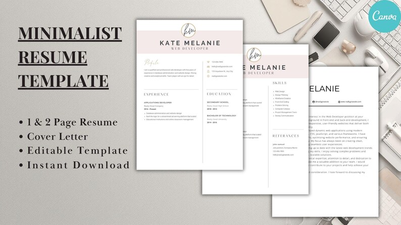 Minimalist Resume Template | Web Developer Resume | ATS Friendly, 1 & 2 ...