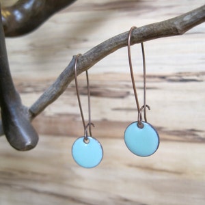Blue Dangle Earrings, Robins Egg Blue Drop Earrings, Bright Blue Earrings, Copper Enamel Jewelry, Nickel Free Ear wires, kidney ear wires