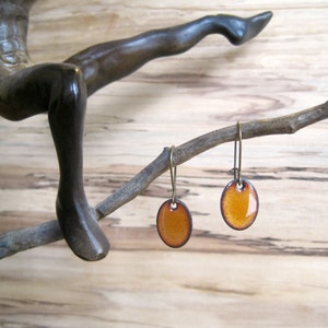 Orange Earrings, Orange oval earrings, Orange dangle and drop earrings, Enamel earrings, Nickel free ear wires, Handmade jewelry image 1