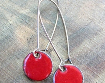 Red Earrings, Dangle and Drop Earrings, Red Enamel Earrings, Holiday Red Earrings, Red Jewelry, Christmas Red, Nickel free ear wire