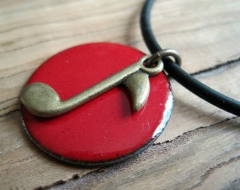 Music Note Necklace, Music note pendant, Music jewelry, Red pendant, Red Enamel Necklace, Jewelry for Music Lovers