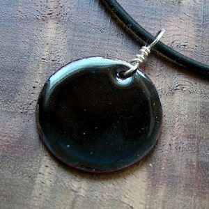 Black pendant, black circle pendant, black enamel jewelry, black enamel pendant, black enamel necklace