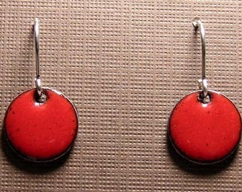 Red Earrings, Dangle and Drop Earrings, Valentine Earrings, Red Enamel Jewelry, Sterling Silver French Hook Ear wires, Handmade Earrings
