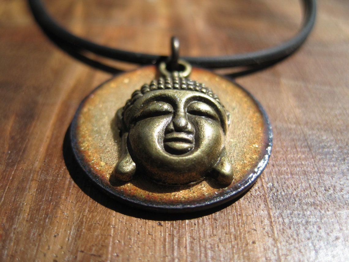 Buddha Necklace Golden Enamel Pendant Buddha Jewelry Yoga Etsy