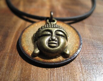 Buddha Necklace, Golden Enamel Pendant, Buddha Jewelry, Yoga Jewelry