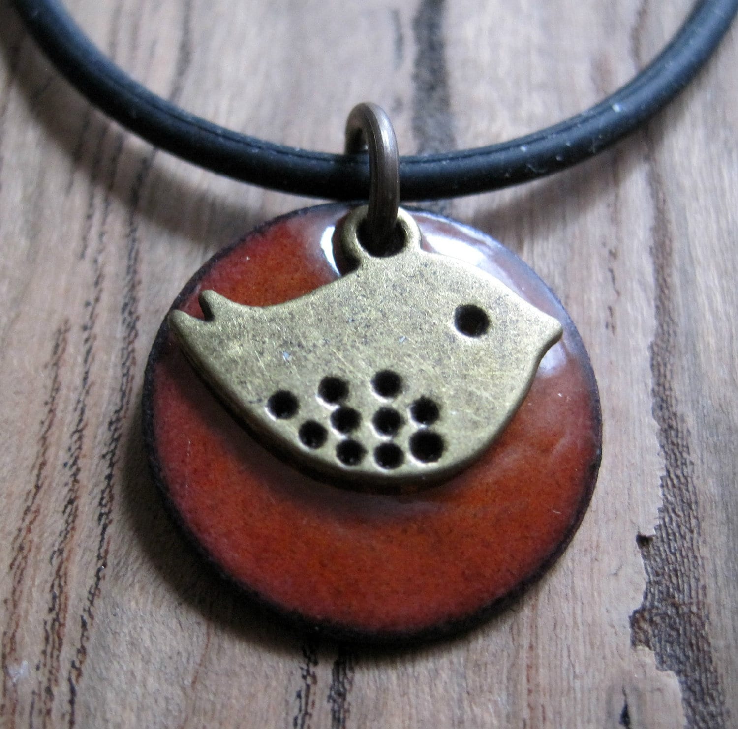 Bird Necklace Persimmon Bird Jewelry Orange Enamel Jewelry Etsy