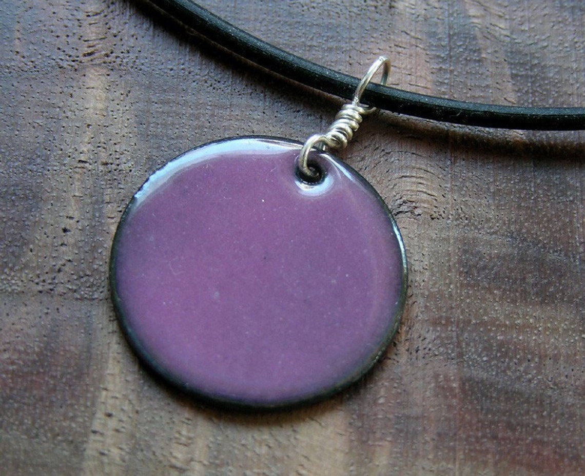 Aubergine Purple Copper Enamel Necklace Pendant Orchid Etsy
