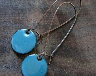 Blue Dangle Earrings, Copper Enamel Jewelry, Nickel Free Kidney Earwires, Delft Blue, Handmade Earrings