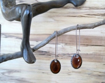 Enamel jewelry, Drop Earrings, Dangle Earrings, brown earrings, Copper Enamel, Chandelier Earrings, brown enamel earrings, handmade enamel