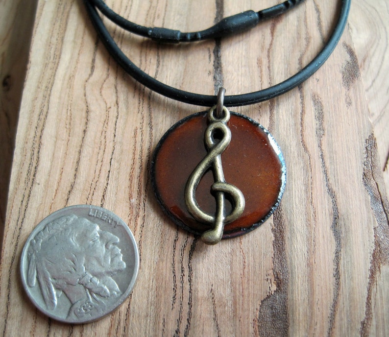 Collier Pendentif Vintage Feuille émail Cloisonné Marron - Bijou Fantaisie Femme, Occasion