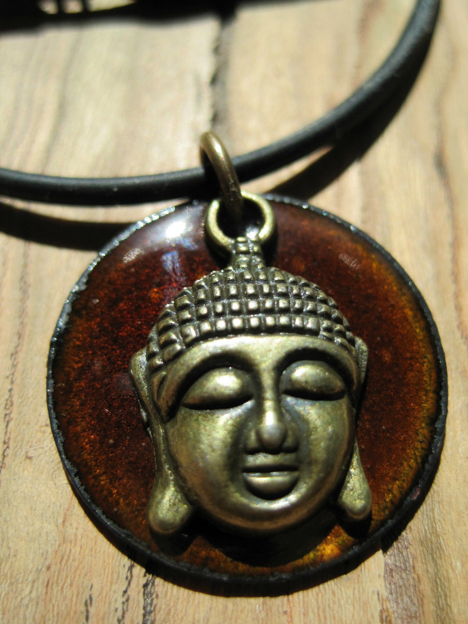 Buddha Jewelry, Buddha Necklace, Buddha Pendant, Copper Enamel Necklace