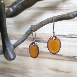 Orange Earrings, Orange oval earrings, Orange dangle and drop earrings, Enamel earrings, Nickel free ear wires, Handmade jewelry image 2