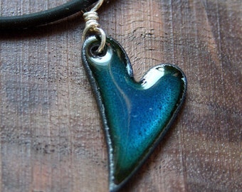 Heart Jewelry, XOXO Heart Necklace, Reversible Enamel Heart Jewelry, Blue Heart Pendant, Copper Enamel Jewelry, Show some LOVE