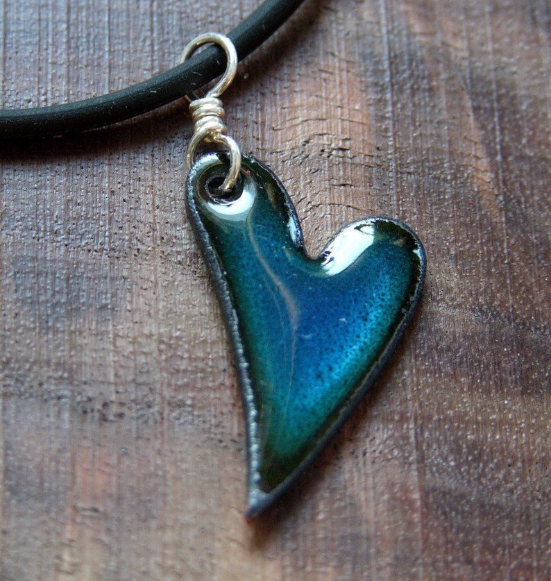 Heart Jewelry, XOXO Heart Necklace, Reversible Enamel Heart Jewelry, Blue Heart Pendant, Copper Enamel Jewelry, Show some LOVE image 1