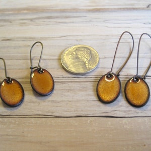 Orange Earrings, Orange oval earrings, Orange dangle and drop earrings, Enamel earrings, Nickel free ear wires, Handmade jewelry image 3