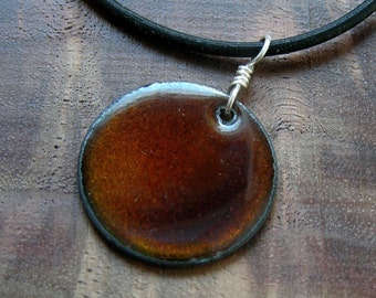 Chestnut Brown Copper Enamel Pendant Necklace Handmade Jewelry