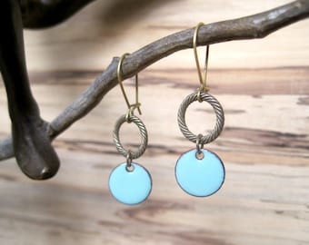 Robin's Egg Blue Chandelier Earrings, Light Blue Dangle Earrings, Copper Enamel, Bluebird Drop Earrings, Nickel Free Kidney Ear Wire