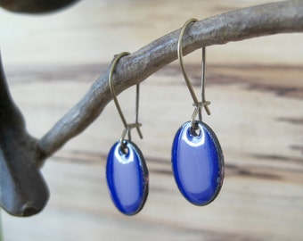 Cobalt Blue Drop Earrings, Blue Dangle Earrings, Copper Enamel, Chandelier Earrings