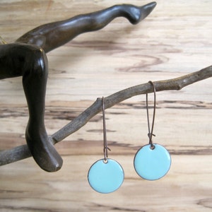 Bright Blue Earrings, Dangle Earrings, Robins Egg Blue Drop Earrings, Copper Enamel Jewelry, Nickel Free Kidney Earwires, Handmade Earrings