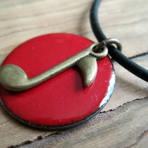 Music note pendant, Music Note Necklace, Music note jewelry, Red Enamel Necklace, Red pendant, Red Jewelry, Gift for Music Lover