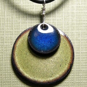 Enamel Necklace, Blue and Green Necklace, Copper Enamel Pendant, Blue Necklace, Green Necklace, Handmade Necklace