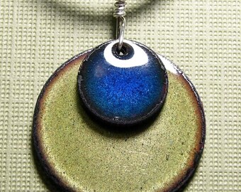 Enamel Necklace, Blue and Green Necklace, Copper Enamel Pendant, Blue Necklace, Green Necklace, Handmade Necklace