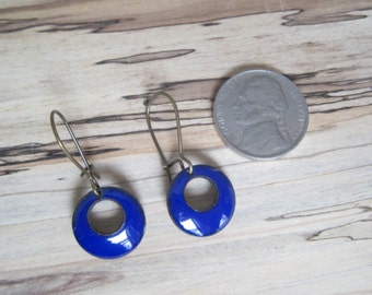 Blue earrings, Cobalt Blue Dangle Earrings, Blue Drop Earrings, Copper Enamel Jewelry, Nickel Free Ear wires, Handmade Enamel Earrings