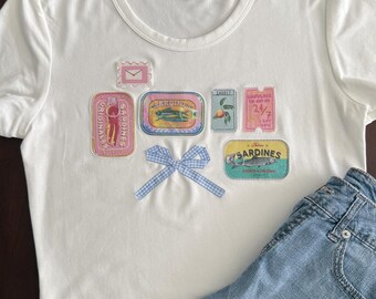 Handmade Patchwork Sardine Bow T-Shirt