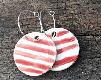 Porcelain earrings with red stripes