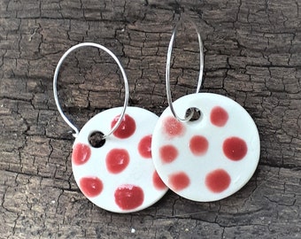 Porcelain earrings with red dots