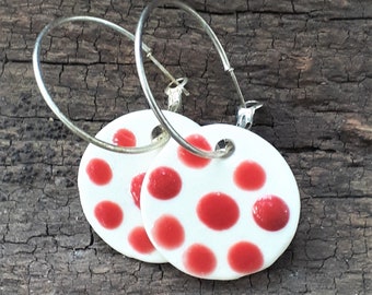Porcelain earrings with red dots