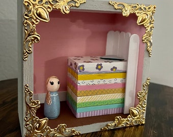 The Princess and the Pea Miniature Scene 3D Original Art * Children's Literature Fairy Tale Story Home Decor Diorama