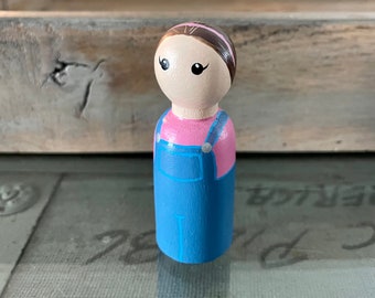Miss Ms Rachel Peg Doll Toy Hand-Painted Wood | Educational | Birthday Cake Topper Christmas Ornament Nursery Decor Toddler Gift