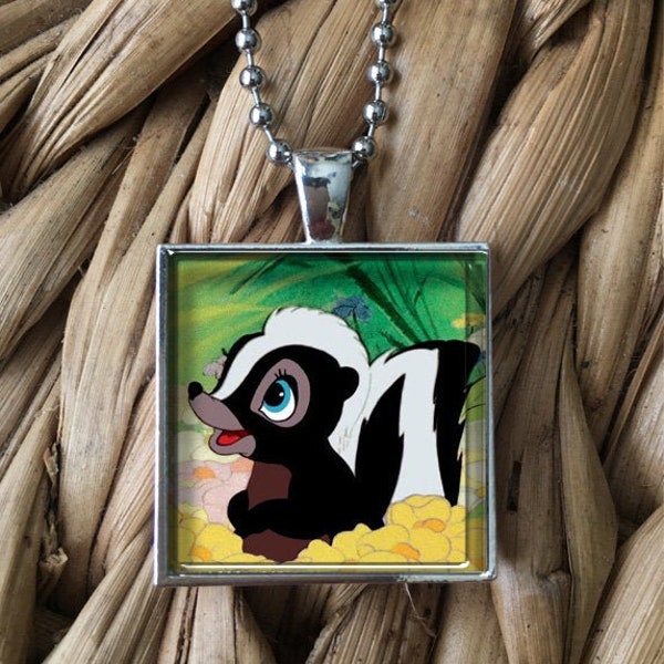 Flower the Skunk from Bambi Cute Glass Pendant Necklace