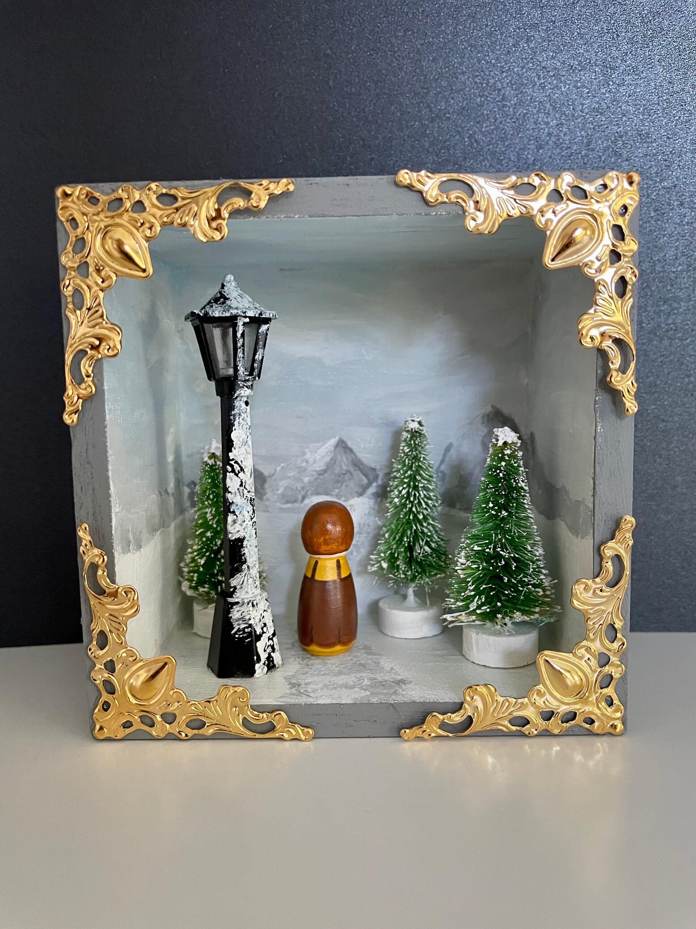 Lucy at the Lamppost Narnia Miniature Scene 3D Original Art * Book