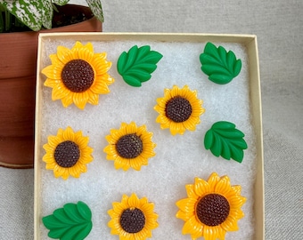 Sunflower Push Pins Thumbtacks Set of 10 | Memo Bulletin Cork Board | Office Dorm Cubicle Classroom Decor Wedding Teacher Gift