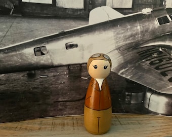 Amelia Earhart Pilot Aviation Peg Doll | Influential Women in History Educational | Collectible
