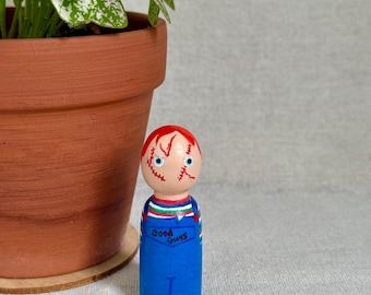 Chucky Child's Play Peg Doll Decoration Horror Movie Character Toy Collectible Handmade Unique Gift Tiered Halloween Decoration