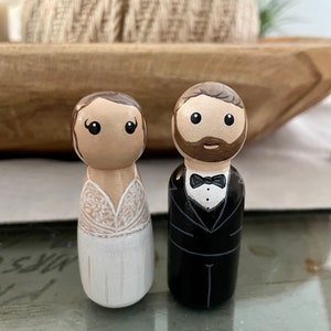 Custom Bride and Groom Peg Doll Set Wedding Cake Topper Pretend Play ...