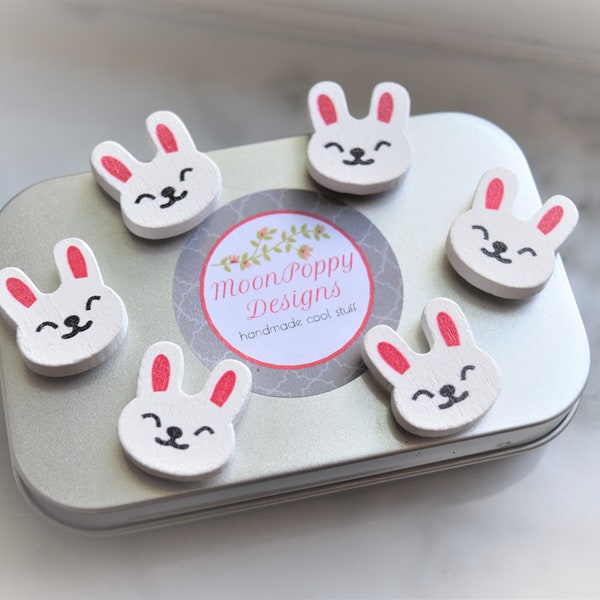 Set of 6 Adorable Kawaii Cute Bunny Magnets or Decorative Thumb Tacks Push Pins for Bulletin Board Whiteboard Home Office Cubicle