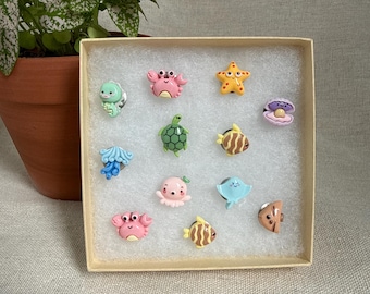 Sea Creatures Animals Push Pins Set of 8 or 12 | Decorative Thumbtacks | Bulletin Memo Cork Board | Home Office | Cubicle Dorm Teacher Gift