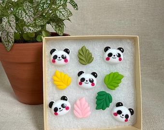Panda and Leaf Design Push Pins Set of 10 | Decorative Thumbtacks | Bulletin Board | Home Office Cubicle | College Dorm Decor | Teacher Gift