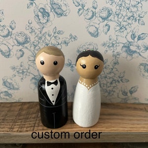 Custom Bride and Groom Peg Doll Set Wedding Cake Topper Pretend Play ...