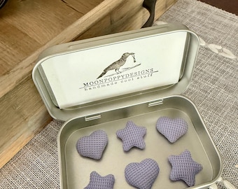 Knit Hearts and Stars Magnet Set of 6 Light Purple Refrigerator Whiteboard Home Office Dorm Classroom Gift Stocking Stuffer Teacher Thanks
