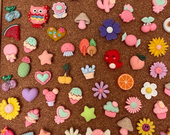 Whimsical Cute Push Pins | Decorative Thumbtacks, Random Set of 10 Kawaii Animals Foods Colorful Fun Gift Box Dorm Decor Home Office Cubicle